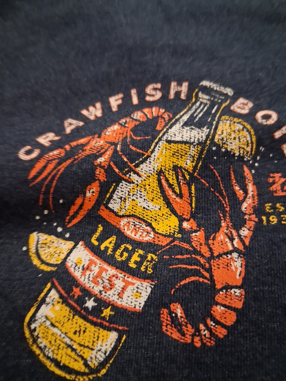 Men's Black Graphic T Shirt with Crawfish & Lager Design